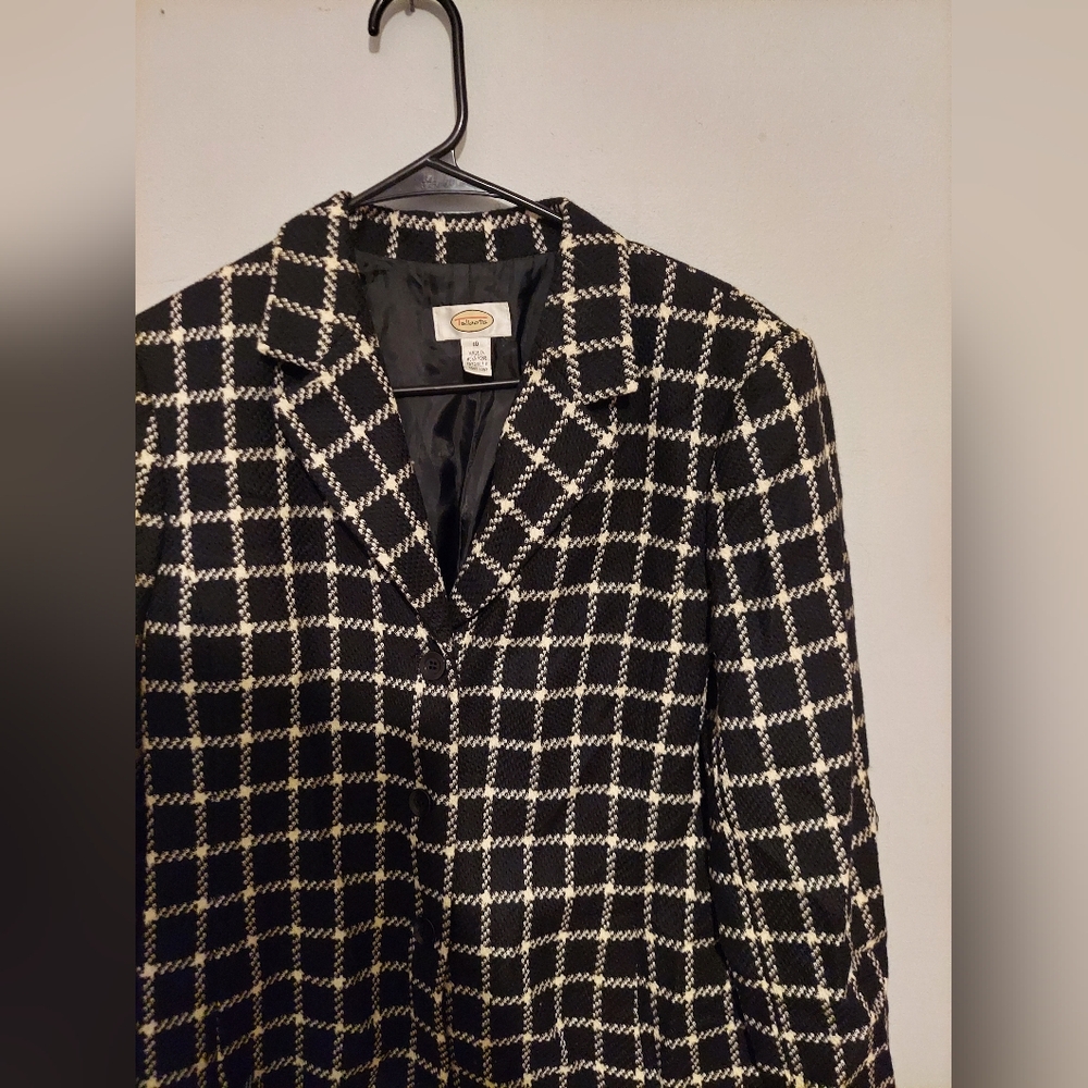 Vintage Talbots Wool Blazer 10 Black Plaid Check Old Money Preppy Career Office